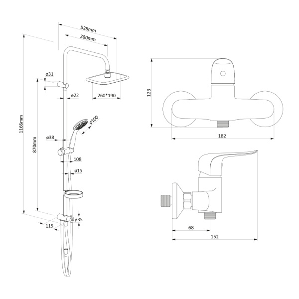Душевая система Damixa Palace Evo 2 408322410 Душевая система Damixa Palace Evo 2 408322410