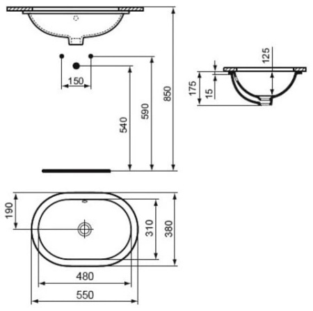 Раковина встраиваемая снизу Ideal Standard Connect (55х38) E504801