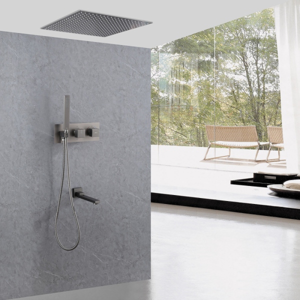 Душевой комплект ABBER Daheim AF8254NG скрытого монтажа с изливом, термостат, никель Душевой комплект ABBER Daheim AF8254NG скрытого монтажа с изливом, термостат, никель