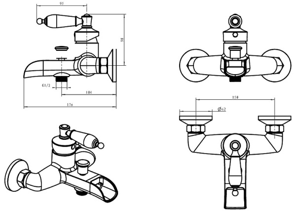 Смеситель для ванны Boheme Vogue Crystal 213-CRST