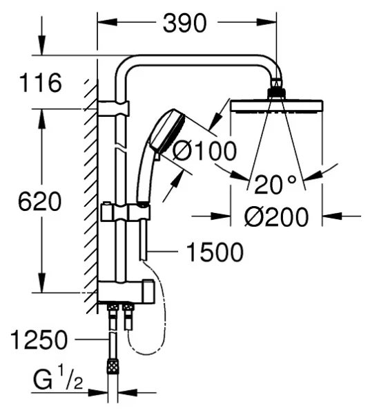 Душевая стойка Grohe New Tempesta 200 27389 001 (27389001) хром Душевая стойка Grohe New Tempesta 200 27389 001 (27389001) хром