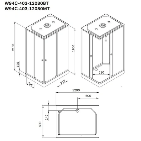 Душевая кабина (120х80) Am.Pm X-Joy W94C-403-12080BT черный матовый
