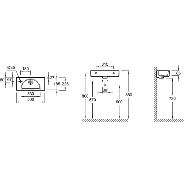 Раковина Jacob Delafon Odeon Rive Gauche 50 R EGO112-56-00