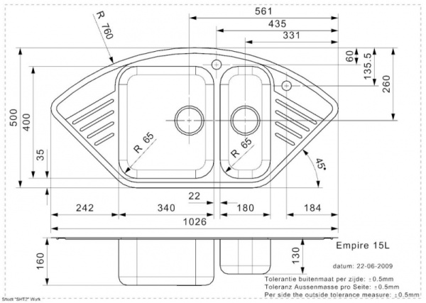 Мойка кухонная Reginox Empire R15 (left/rignt) Lux (1026х500) 2098