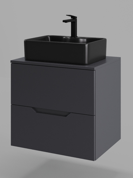 Тумба с раковиной подвесная 60 см, Orange Line Li-60TugMDF+B01-475MB графит/черный