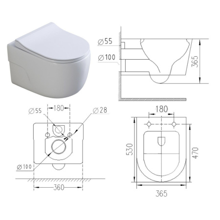 Унитаз подвесной безободковый Art&Max Verona AM012CHRT (без сиденья)