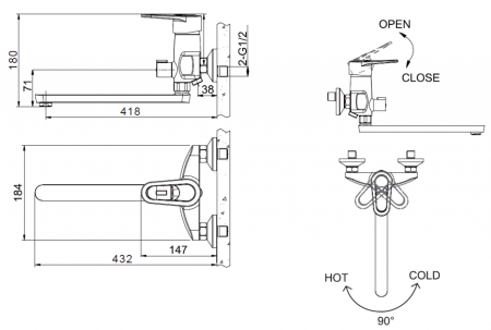 Смеситель для ванны c длинным изливом Bravat Loop F6124182CP-02L-RUS