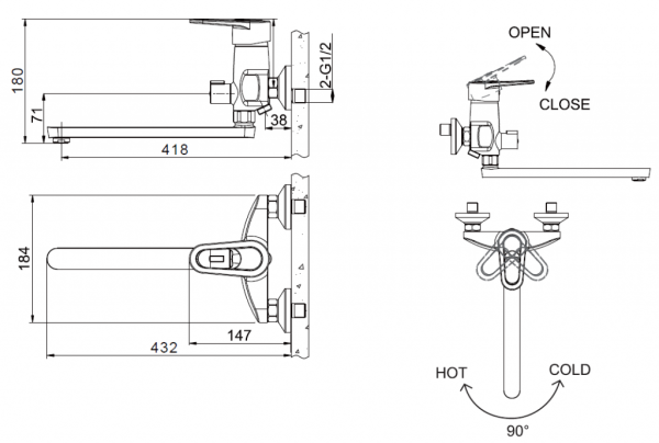 Смеситель для ванны c длинным изливом Bravat Loop F6124182CP-02L-RUS