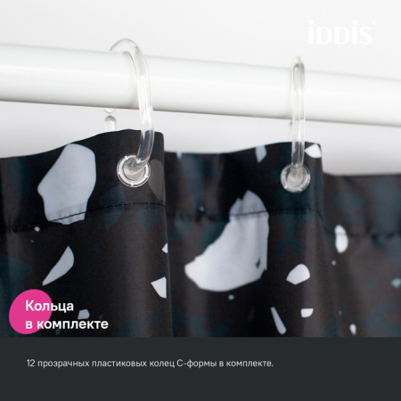 Шторка для ванны 200x180 черный IDDIS BT02P18i11