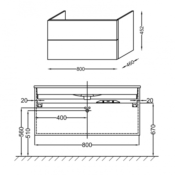 Тумба с раковиной Jacob Delafon Vox EB2078-R2-G92+EXAE112-Z-0