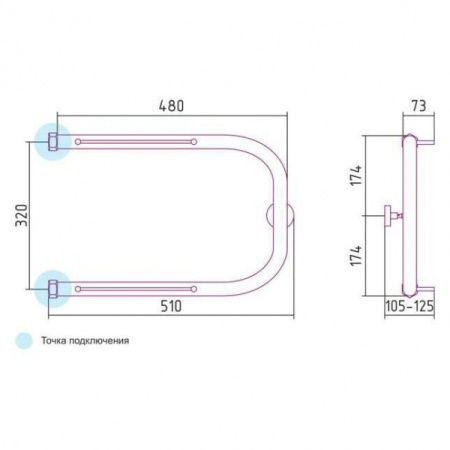 Полотенцесушитель водяной П-образный с двумя полками Сунержа 00-0004-3250