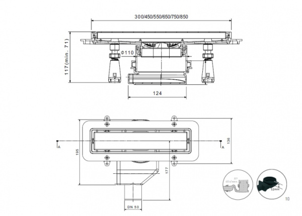 Душевой лоток Pestan Confluo Premium Line 450 13100002