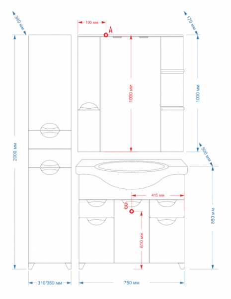 Зеркало-шкаф (74х100) Misty Орхидея 75 правый П-Жас02075-011СвП