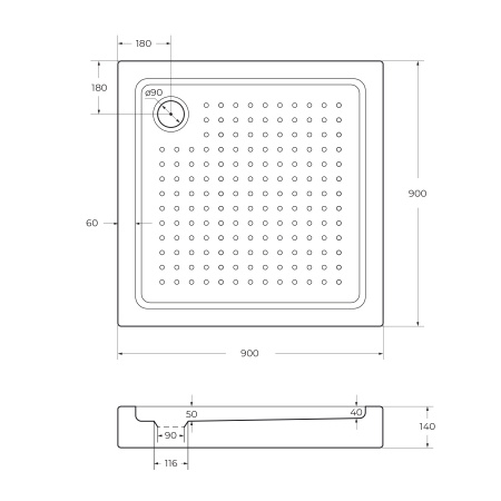 Акриловый душевой  поддон (90х90) CEZARES TRAY-A-A-90-15-W0
