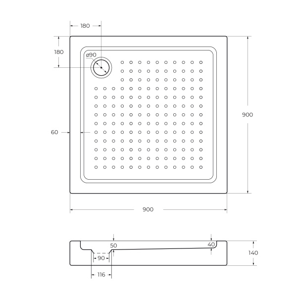 Акриловый душевой  поддон (90х90) CEZARES TRAY-A-A-90-15-W0