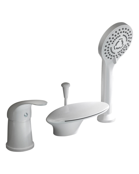 Смеситель на борт ванны однорычажный с душевым набором Orange Iris M41-333w  белый