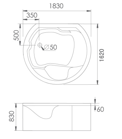 Акриловая ванна (183х162) Gemy G9063 O с гидромассажем, универсальная