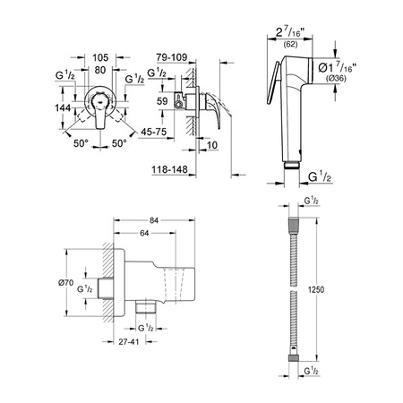 Готовый комплект для гигиенического душа GROHE BauCurve 129185 хром