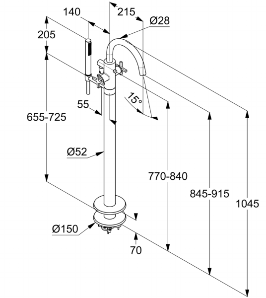 Смеситель напольный для ванны Kludi Nova Fonte 205900520