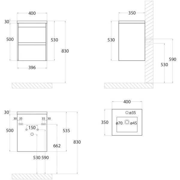 База под раковину Art&Max Family-M-400-2C-SO-BO дуб бурбон