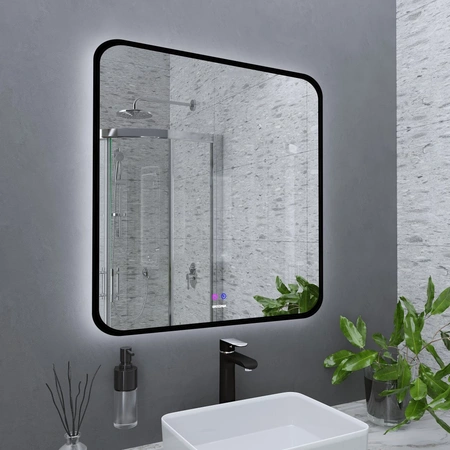 Зеркало (80х80) Grossman ELEGANS-норма BLACK 1780802 LED с сенсорным выключателем и подогревом