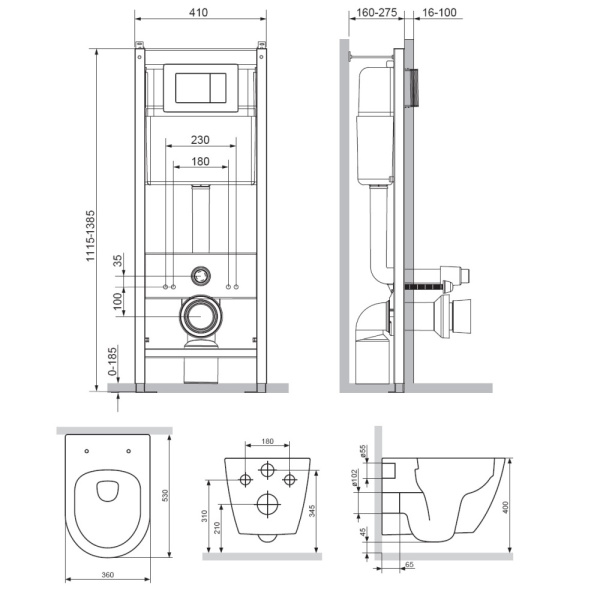 Комплект унитаза с инсталляцией Damixa Apollo DX22.IS10101.1700