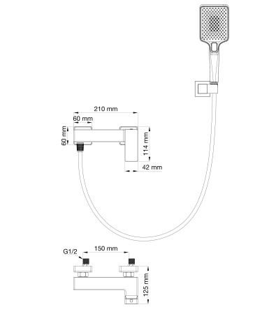 Смеситель для душа WONZON & WOGHAND CUBE 2.0, брашированное золото WW-88048068-BG