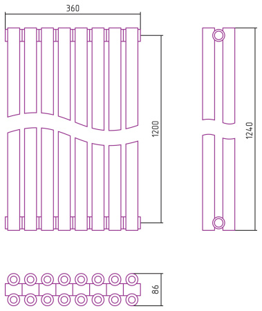 Полотенцесушитель Водяной Сунержа Эстет-00 (120х36) 8 секций Матовое Золото 032-0332-1208