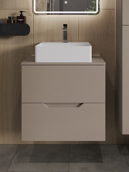 Тумба с раковиной подвесная 60 см, Orange Line Li-60TuLMDF+B04-405W латте/белый