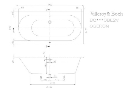 Квариловая ванна Villeroy&Boch Oberon (190х90) UBQ199OBE2V-01  белый альпин
