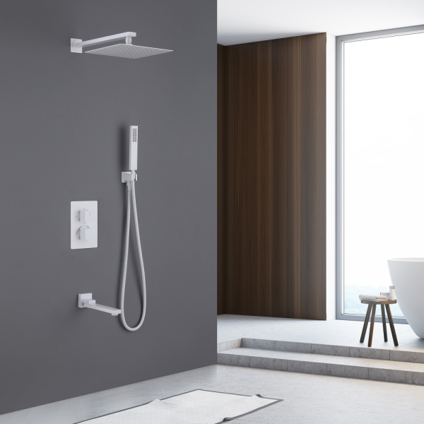 Душевой комплект ABBER Daheim AF8250W скрытого монтажа с изливом, термостат, белая матовая