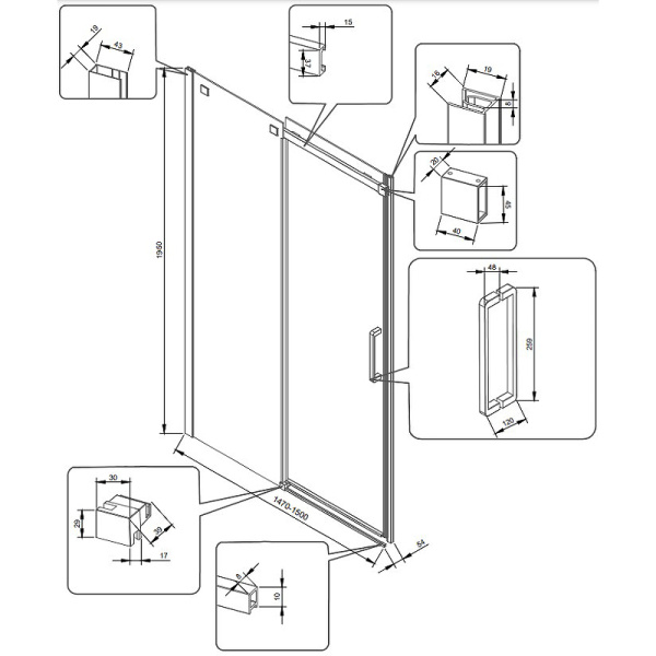Душевая дверь Veconi Vianno VN-70, (150x195) VN70-150-01-19C4