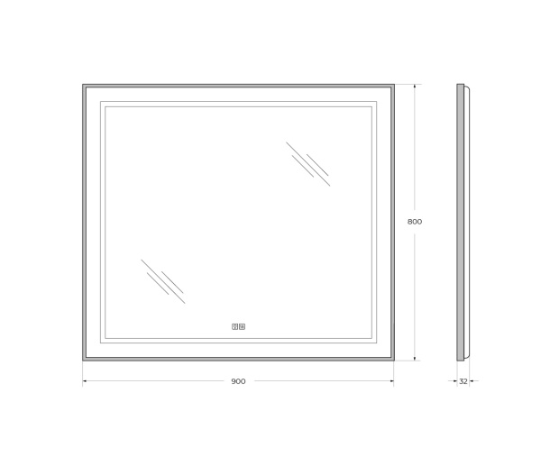 Зеркало (90х80) BelBagno Kraft SPC-KRAFT-900-800-LED-TCH-WARM-NERO с подсветкой