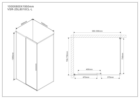 Душевой уголок Vincea  Slim VSR-2SL8010CL-L (100х80)  хром, стекло прозрачное, левый