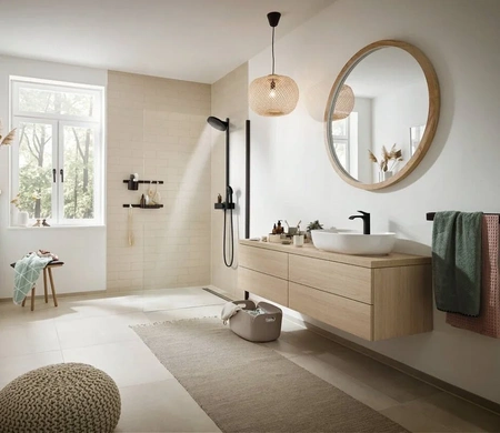 Душевая система с термостатом Hansgrohe Pulsify S 24241670 черный матовый