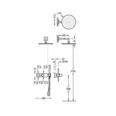 Душевая система с термостатом Tres Block System 20735213