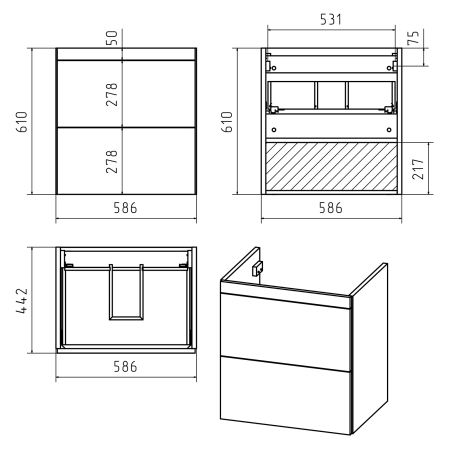 Тумба под раковину Misty Атлантик 60   П-Атл-01060-501П2Я