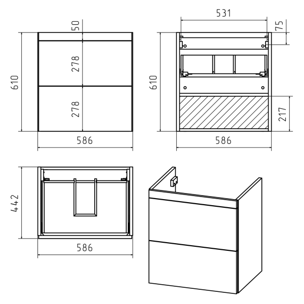 Тумба под раковину Misty Атлантик 60  П-Атл-01060-011П2Я