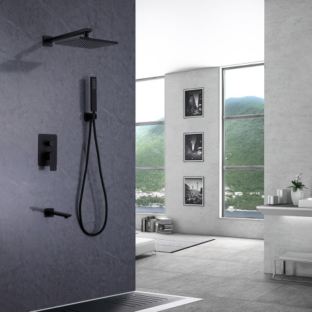 Душевой комплект ABBER Weiss Insel AF8017B скрытого монтажа с изливом, черная матовая