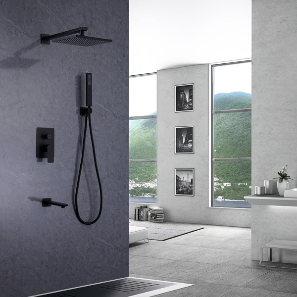 Душевой комплект ABBER Weiss Insel AF8017B скрытого монтажа с изливом, черная матовая