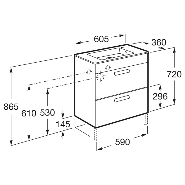 Тумба под раковину Roca Debba 60 2 ящика, белый глянец ZRU9302708