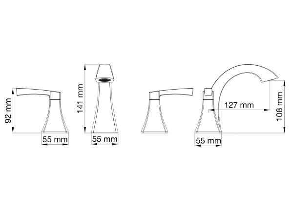 Смеситель для раковины на 3 отверстия WONZON & WOGHAND FLEX, темный графит WW-88083095-BGM