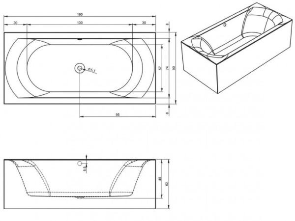 Ванна акриловая Riho Linares Plug & Play (190х90) R B143016005