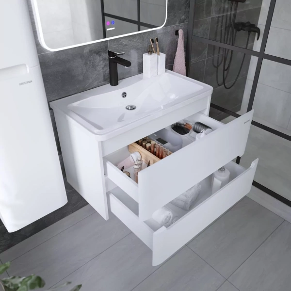 Тумба подвесная Grossman АДЕЛЬ-НОРМА-80 см 108022 с 2-я ящ, белая