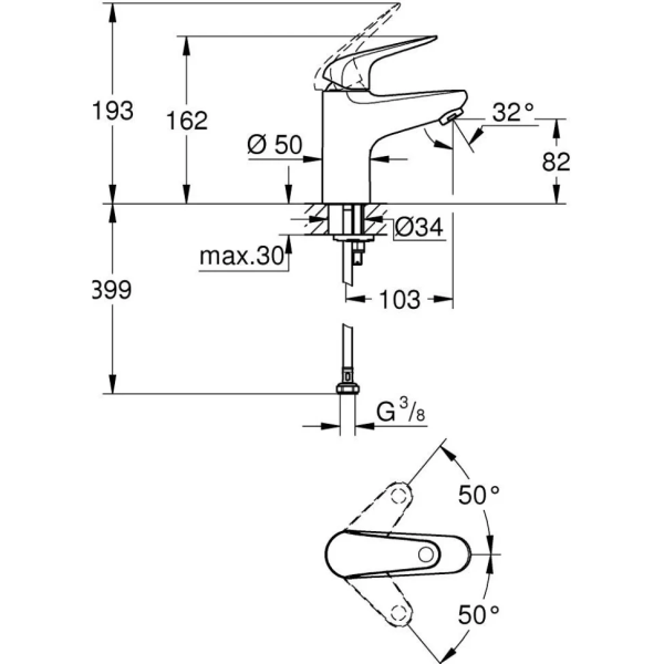 Смеситель для раковины однорычажный Grohe Euroeco New  32734 001 (32734001) хром