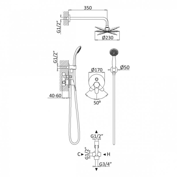 Душевой комплект Cezares CZR-B-DSIP-01 Душевой комплект Cezares CZR-B-DSIP-01