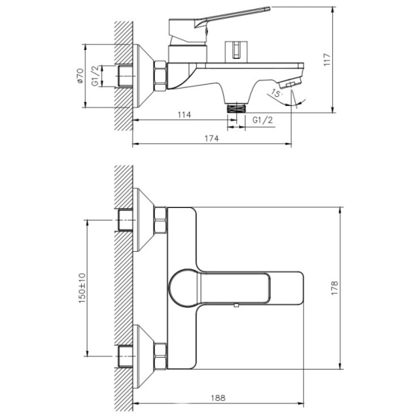 Смеситель для ванны с коротким изливом RUSH Haiti HA1935-44