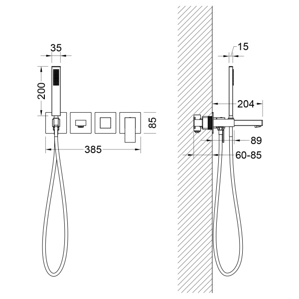 Смеситель встроенный для ванны с душем Timo Selene хром 2014/00YSM