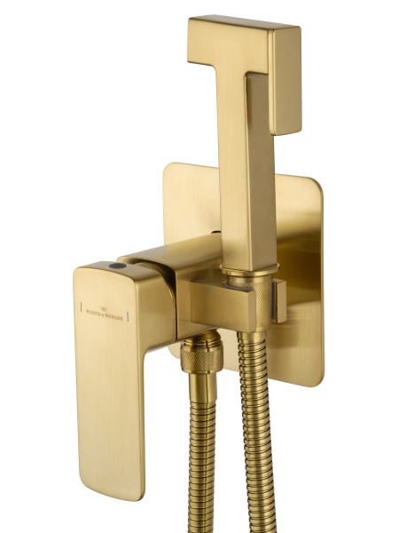Смеситель с гигиеническим душем встраиваемый WONZON & WOGHAND EDGE, брашированное золото WW-88829003-BG