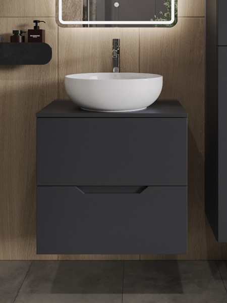 Тумба с раковиной подвесная 60 см, Orange Line Li-60TugMDF+B07-420W графит/белый